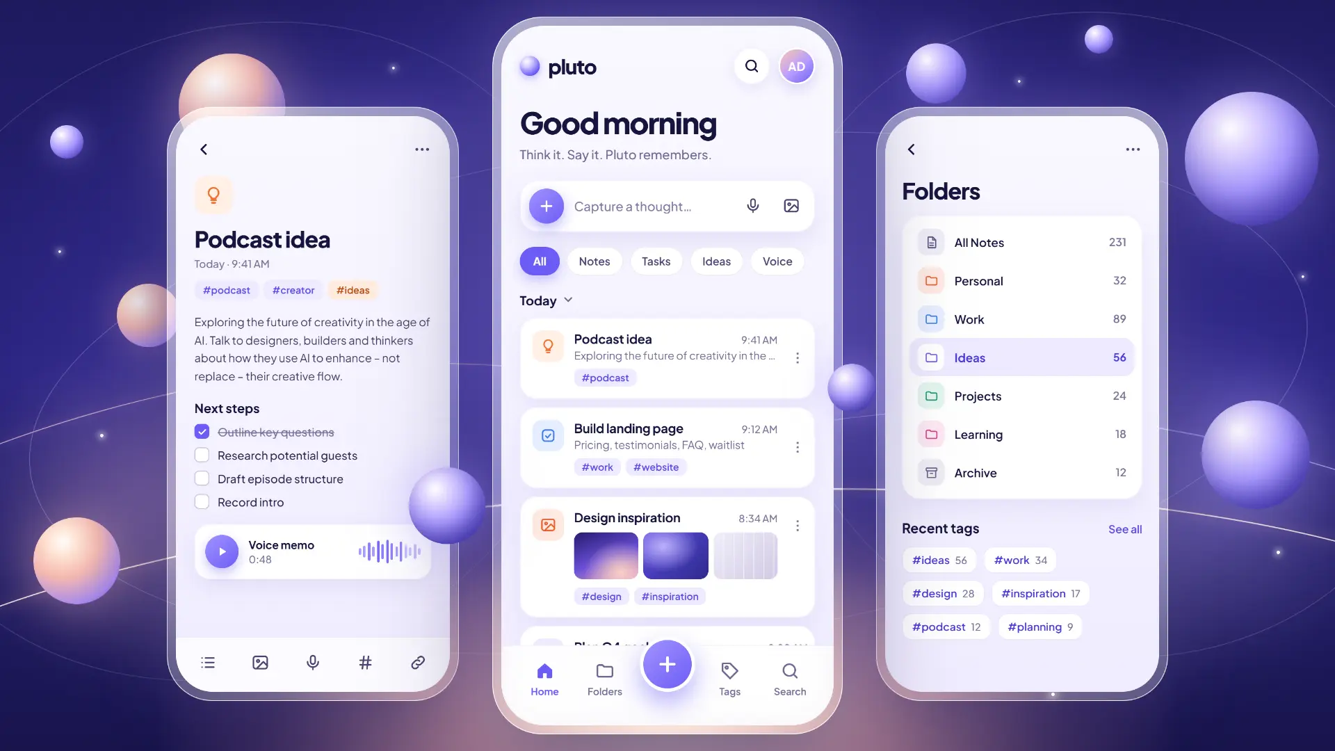 Pluto app screens