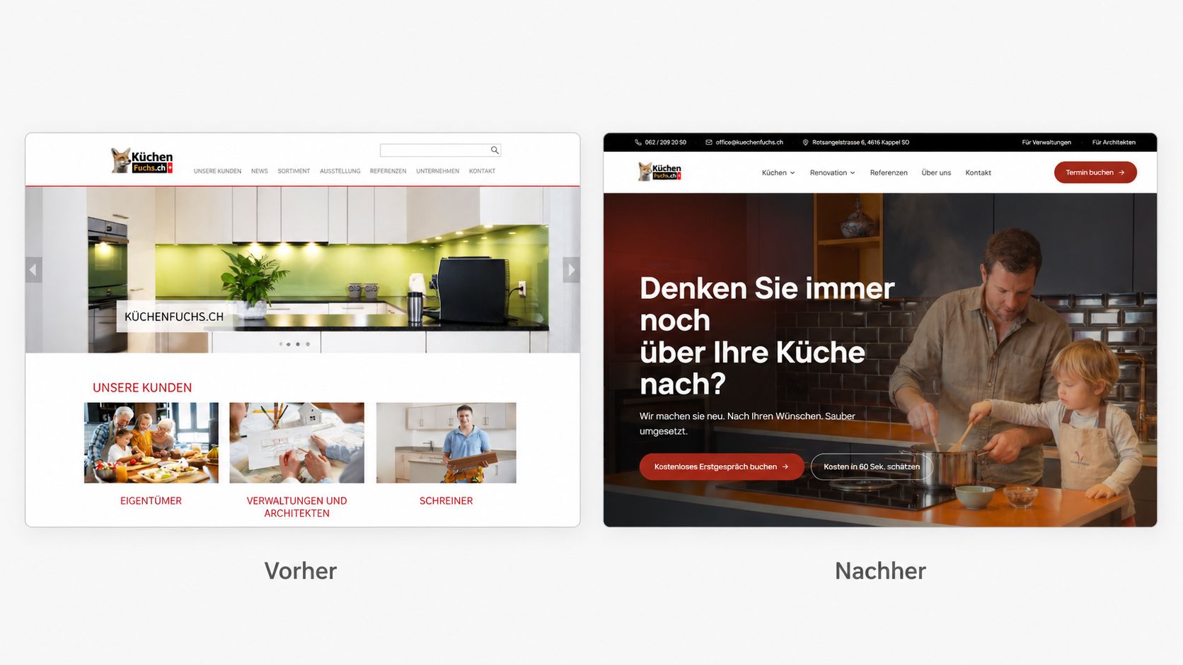 Küchenfuchs website before and after